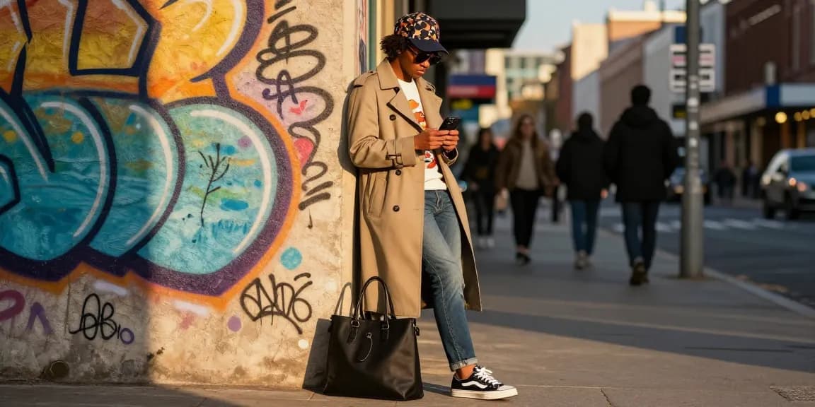 Trendy urban fashion scene showcasing style inspiration from https://shs-dome5.com/ in a colorful city environment.