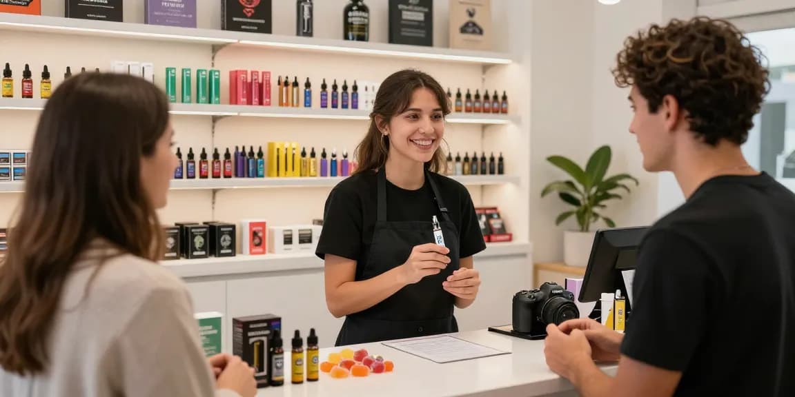 Hochwertige THC Vape Produkte bei THC Vape Europa, Kundeninteraktion und Beratung im Shop.
