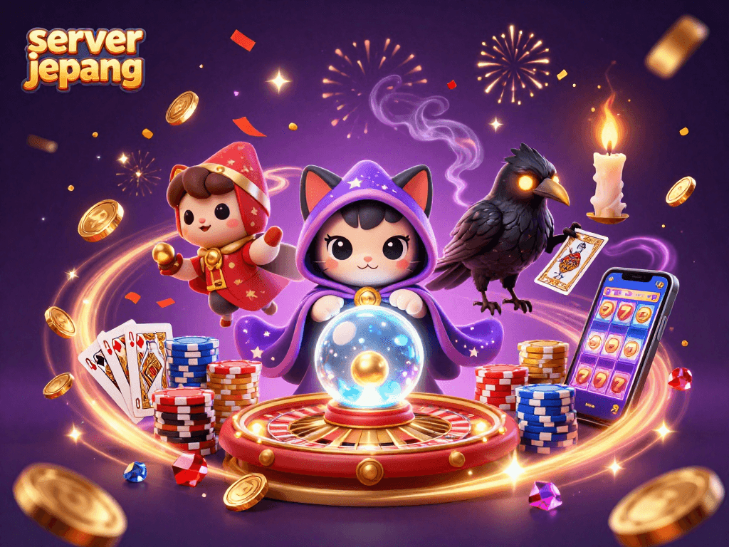 Engage with exciting server jepang slots featuring a mystical cat and floating prizes.