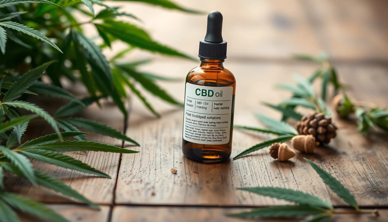 Explore our CBD oil dosage guide with a detailed view of CBD oil and its natural setting.