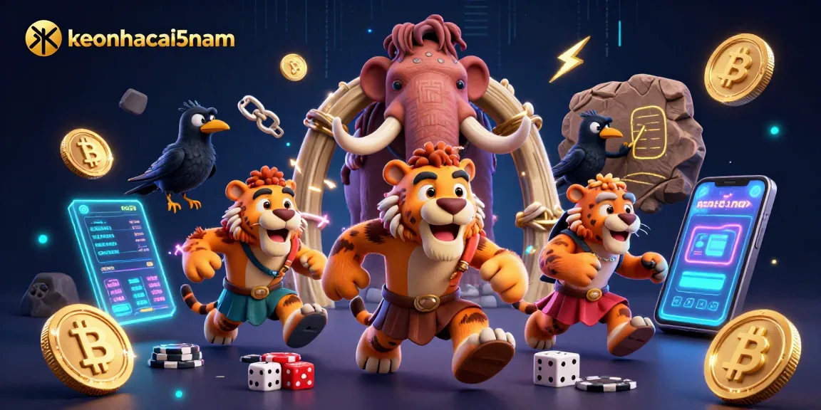 Engage in immersive gaming with keonhacai5nam in a dynamic prehistoric casino scene.
