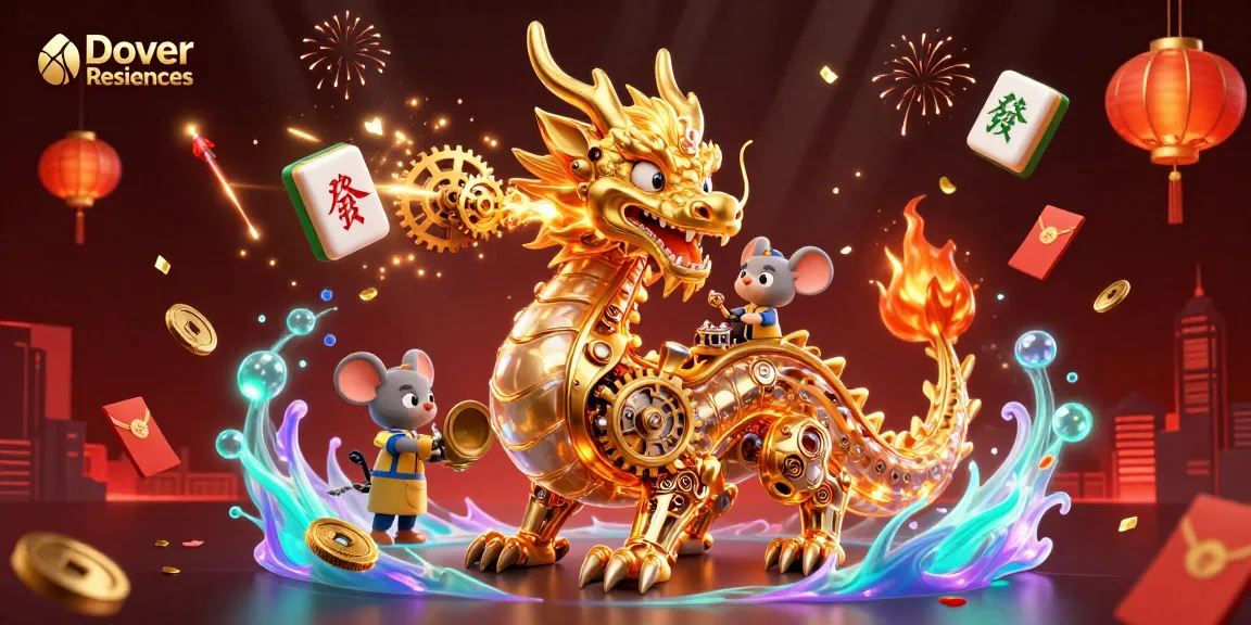 Dover Residences showcases an exciting 3D scene featuring a dragon with clockwork internals and vibrant gambling elements.