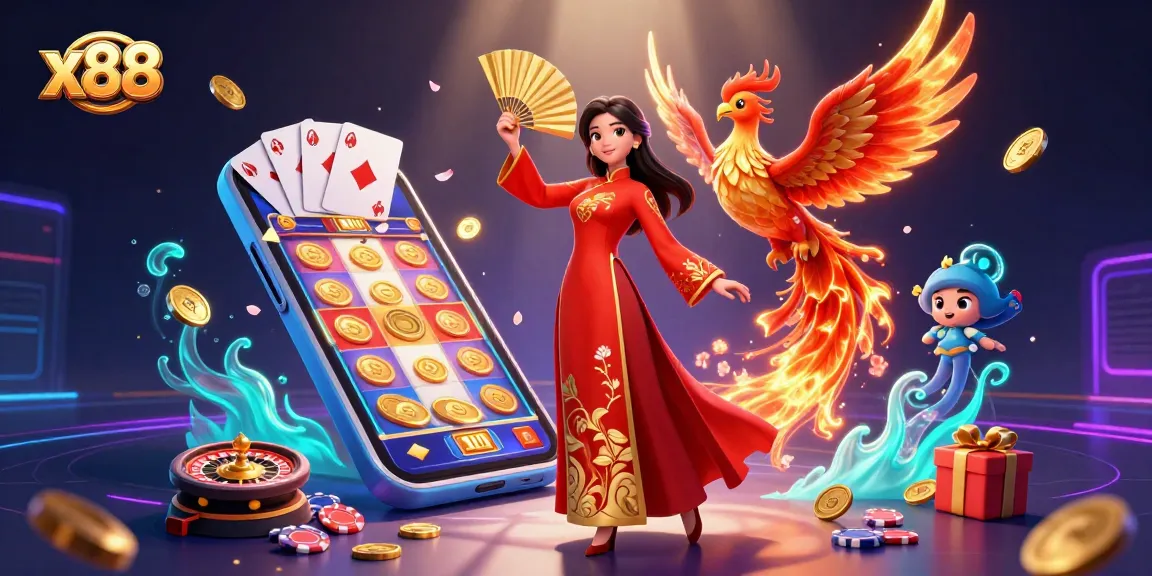 Spin winning slots on x88 while enjoying dynamic 3D illustrations and vibrant colors featuring traditional elements.