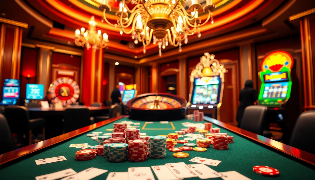 Engage with exciting casino action at https://rr88co.net/ featuring vibrant poker chips and a roulette wheel.