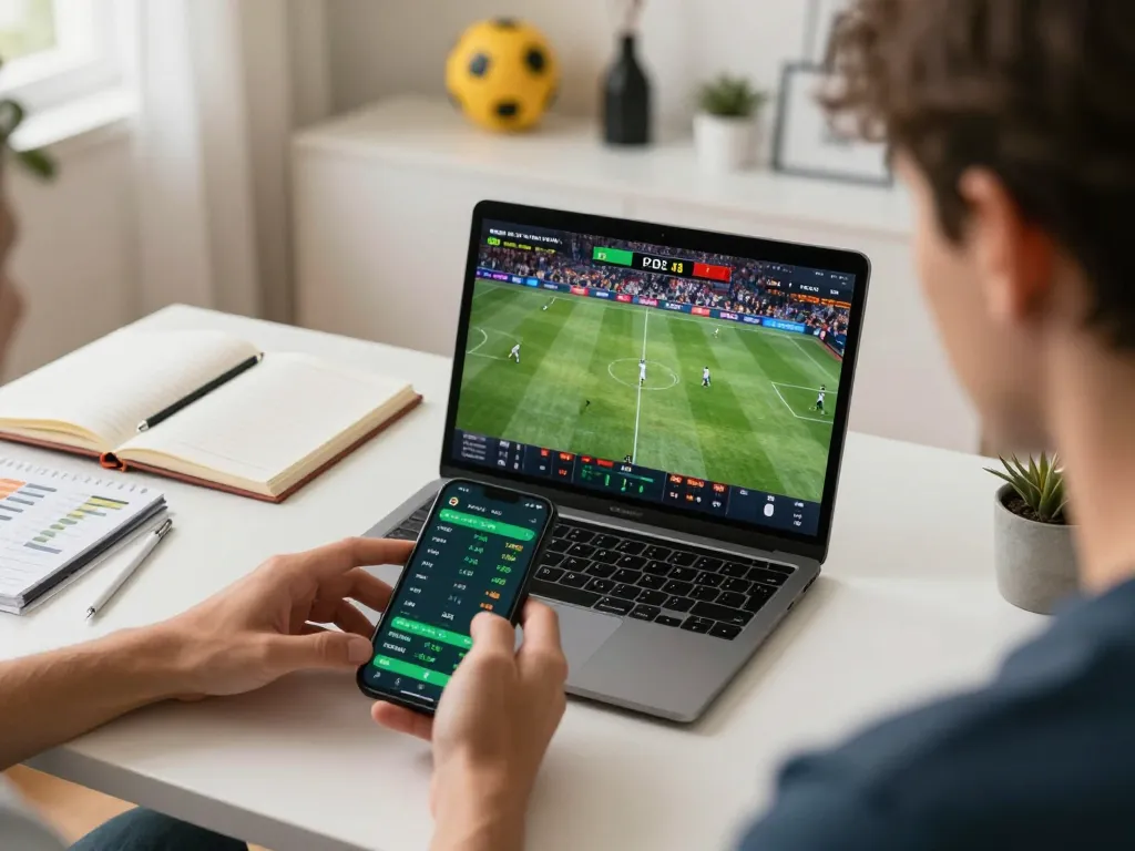 Engaging moment of a user betting on fly88 sports games while analyzing live statistics