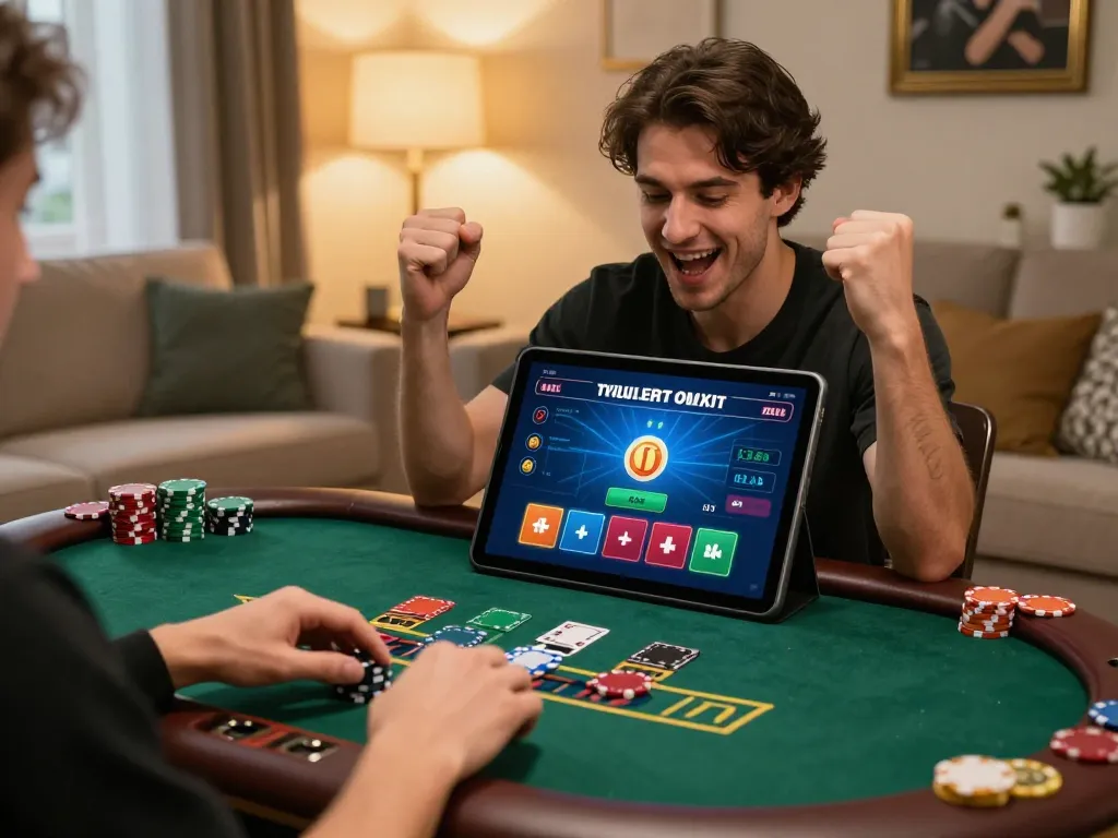 Engaging online blackjack gameplay on vipwin79 with a player celebrating a hand win.