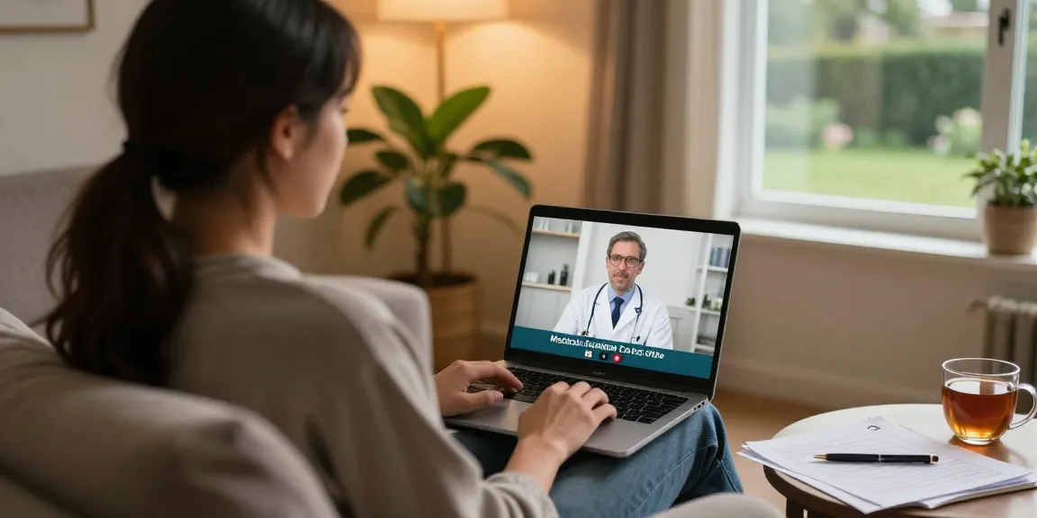 Patient consulting online for an MMJ card online in a cozy home setting.