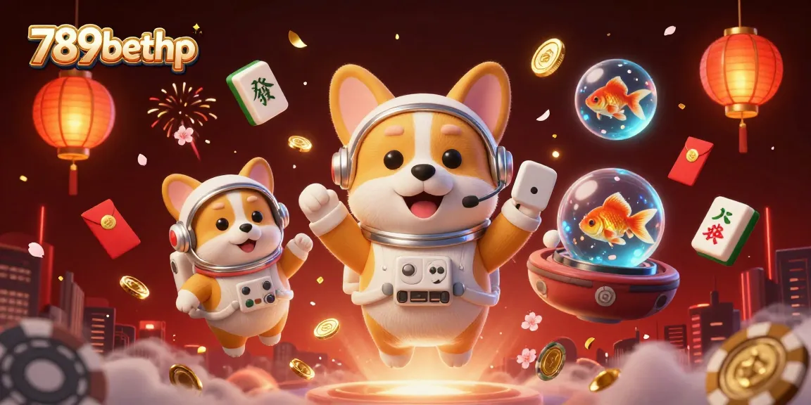 Experience thrilling moments at 789bethp with an astronaut corgi and vibrant casino elements.
