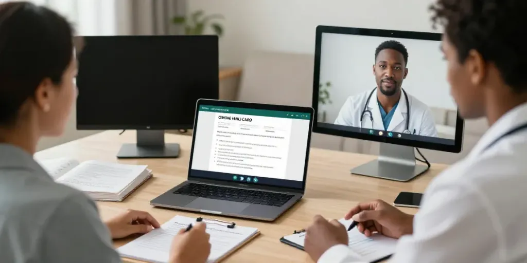 Virtual consultation for MMJ card online application process, showcasing technology and patient engagement.