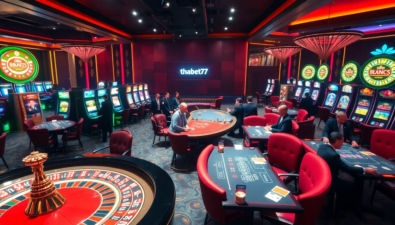 Thabet77 players enjoying an exciting night at a luxurious casino table.