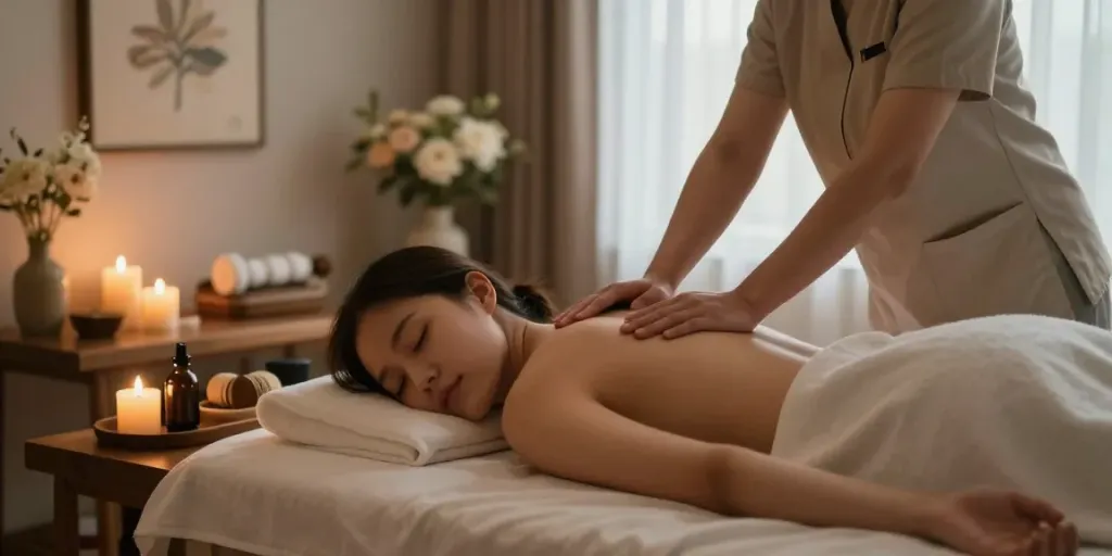 송파출장마사지 service in a calming therapy room with professional therapist and relaxing ambiance.