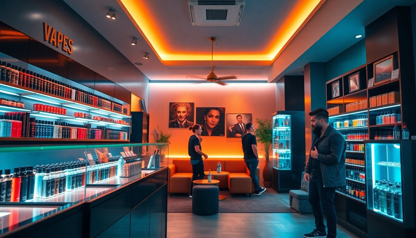 Explore the vibrant atmosphere of a vape shop featuring modern designs and rich product displays.