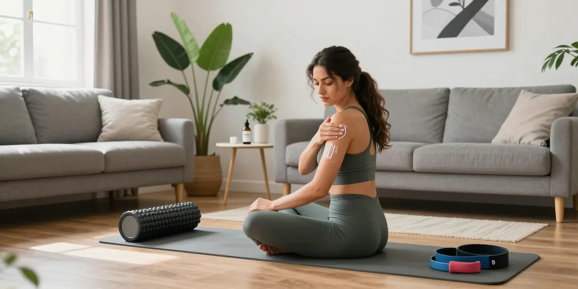 Post-workout recovery scene with ministryofcannabis CBD oil and topical cream, showcasing active lifestyle and natural wellness.