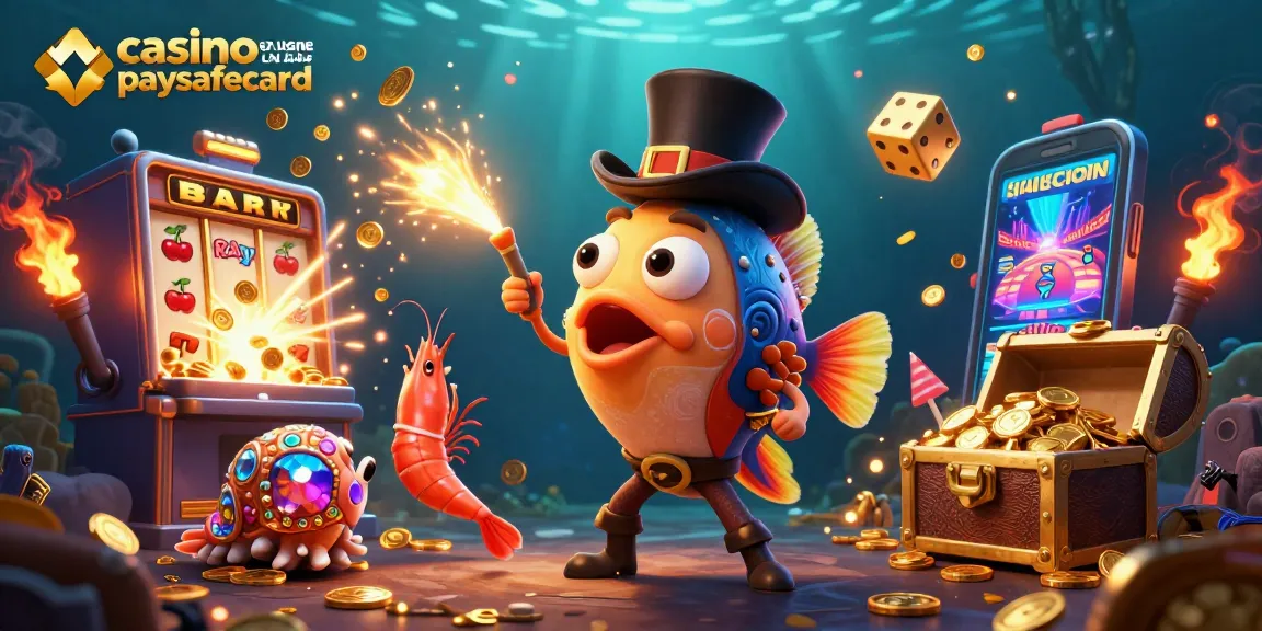 Jouez dans un casino en ligne paysafecard avec des poissons de mer animés attirant des pièces d'or.