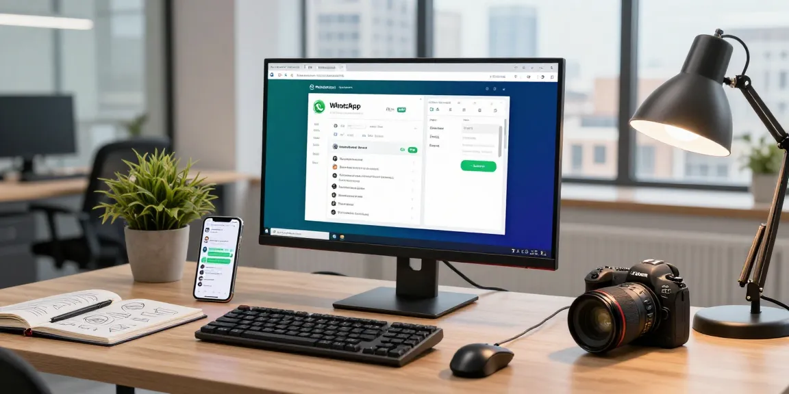 User navigating WhatsApp電腦版 on desktop with chat interface and office setup.