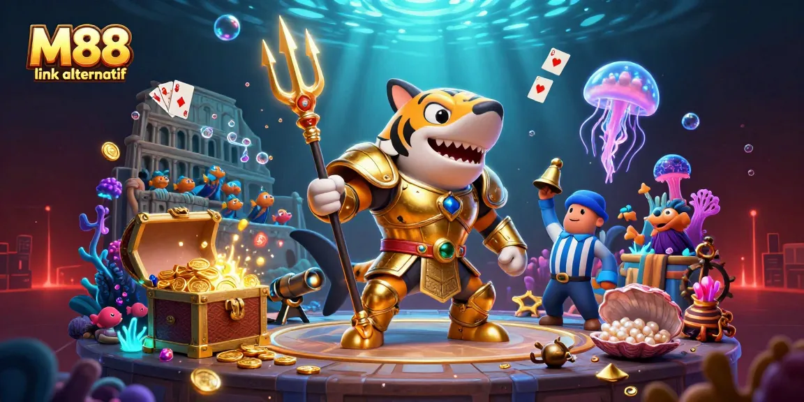 Bet on M88 link alternatif in a vibrant underwater casino setting with dynamic gaming elements.