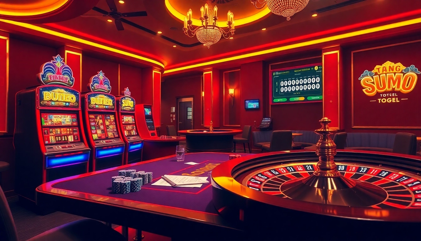 Rasakan atmosfer seru sumo togel di meja kasino yang ramai dengan keping poker dan mesin slot yang berputar.