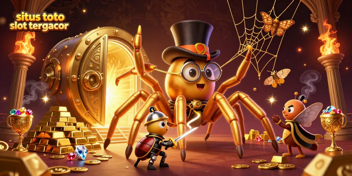 Engage with the exciting situs toto slot tergacor as the giant tarantula weaves golden threads in a vibrant casino scene.