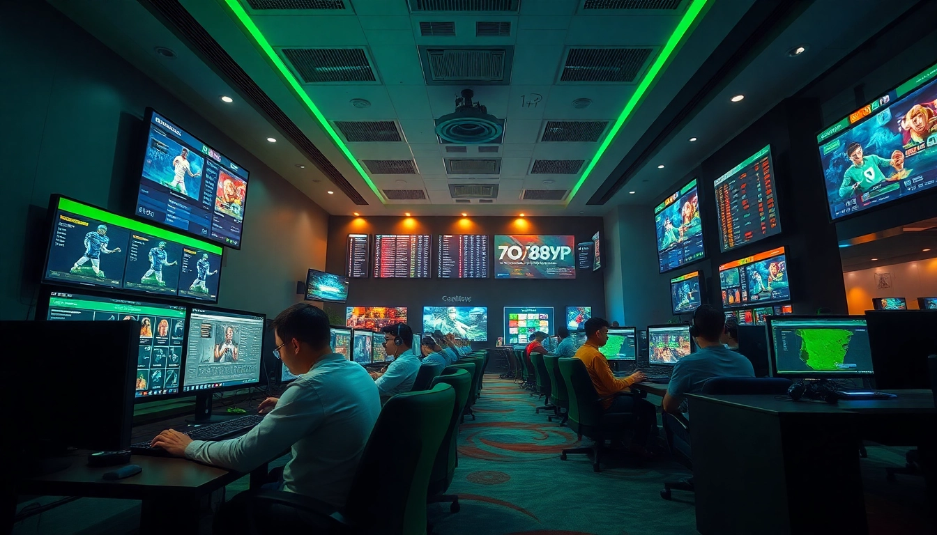 Engaging scene of players exploring diverse gaming options at 789P online casino, showcasing vibrant colors and professional atmosphere.