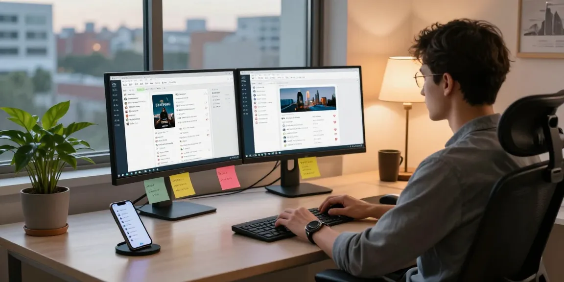 Engaging on WhatsApp電腦版 in a modern workspace with multiple screens and ambient lighting.