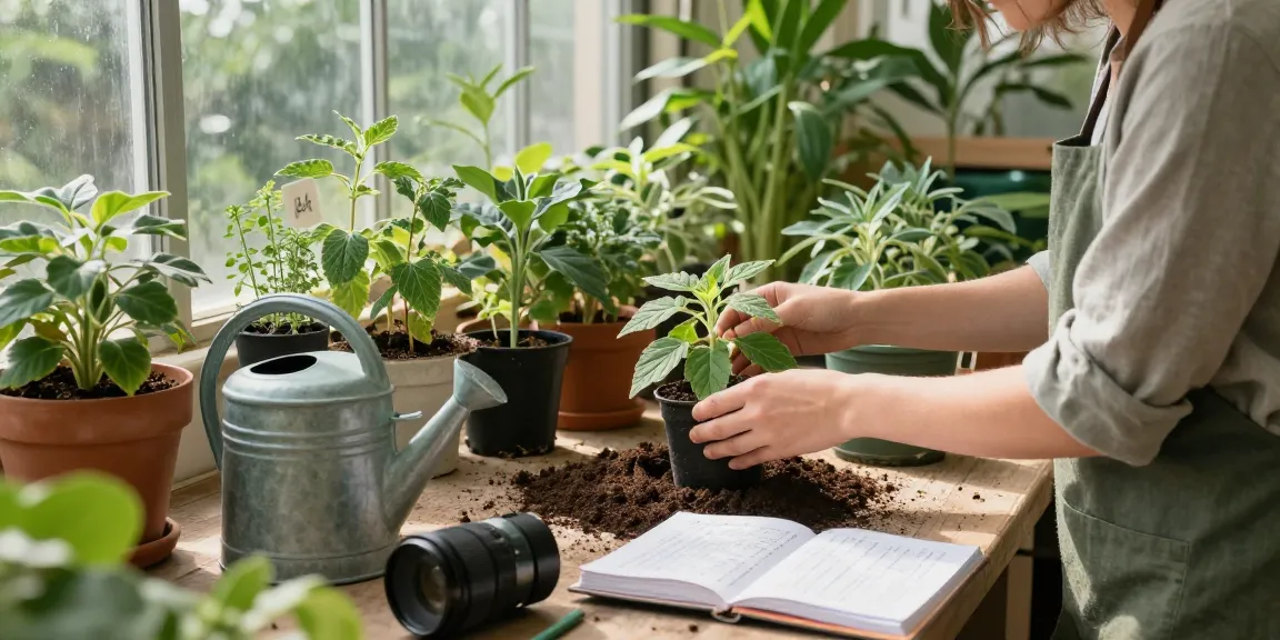 Salvia Divinorum For Sale in a nurturing indoor garden with vibrant plants and gardening tools.
