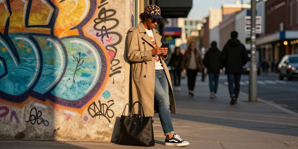 Trendy urban fashion scene showcasing style inspiration from https://shs-dome5.com/ in a colorful city environment.