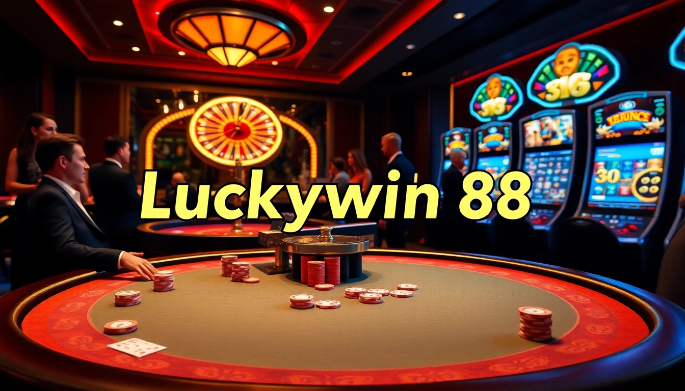Exciting gambling action at Luckywin 88 online casino with vibrant poker and roulette.