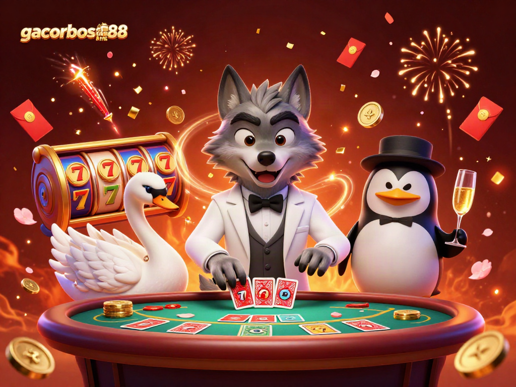 Experience the thrill with gacorbos88 link at vibrant online slots, featuring an engaging 3D casino scene.