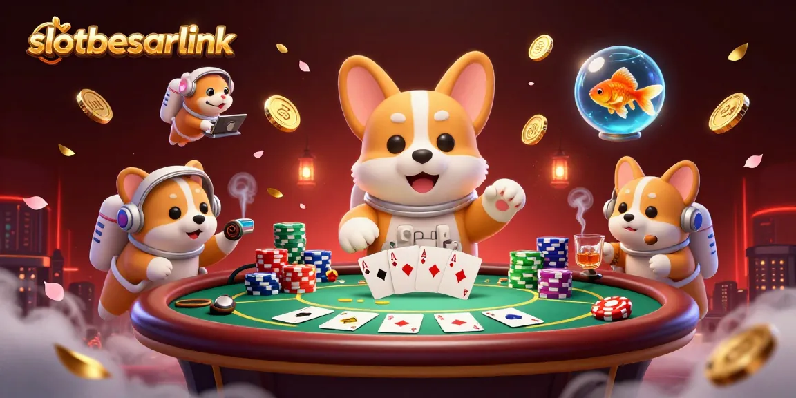Win big with slotbesarlink in a vibrant 3D illustrated casino scene featuring interactive characters.