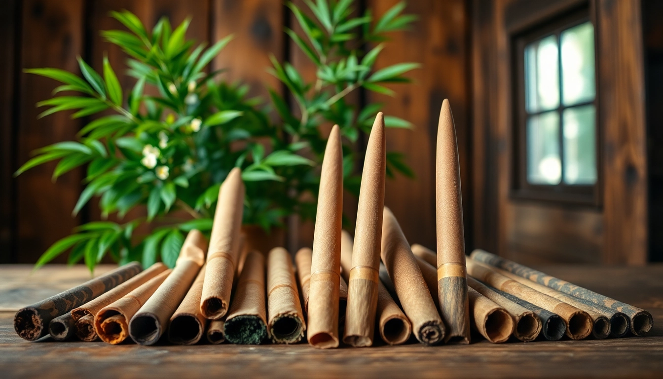 Pre-roll cones arranged beautifully in a rustic setting highlighting their smooth texture.