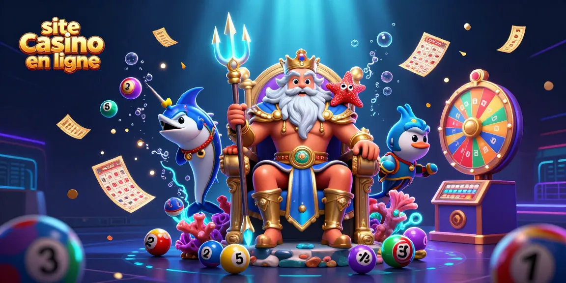 Jouez sur le site casino en ligne avec Neptune et des éléments de loterie animés.