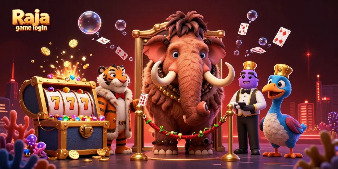 Engage in exciting gameplay with Raja game login featuring a vibrant casino scene and VIP characters.