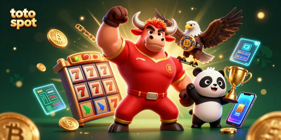 Engage in exciting toto slot gaming with lively characters celebrating wins in a dynamic casino scene.