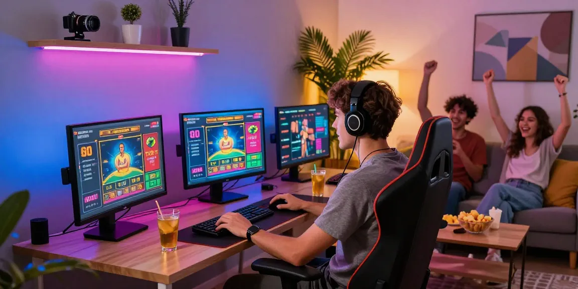Engaged player experiencing the excitement of haywin online casino games in a vibrant home gaming setup.
