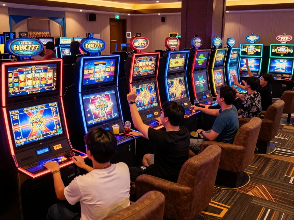 Players enjoying the excitement of slot gacor 777 games in a lively casino atmosphere