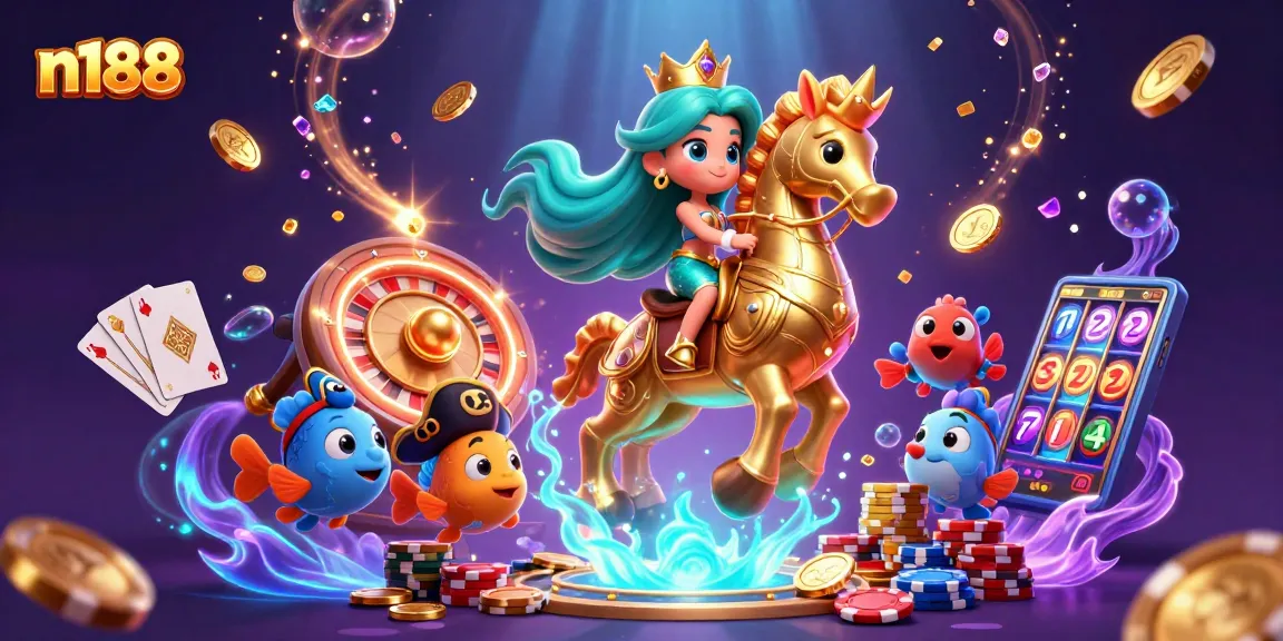Experience n188's thrilling gameplay with a vibrant underwater casino scene featuring mermaids and treasures.