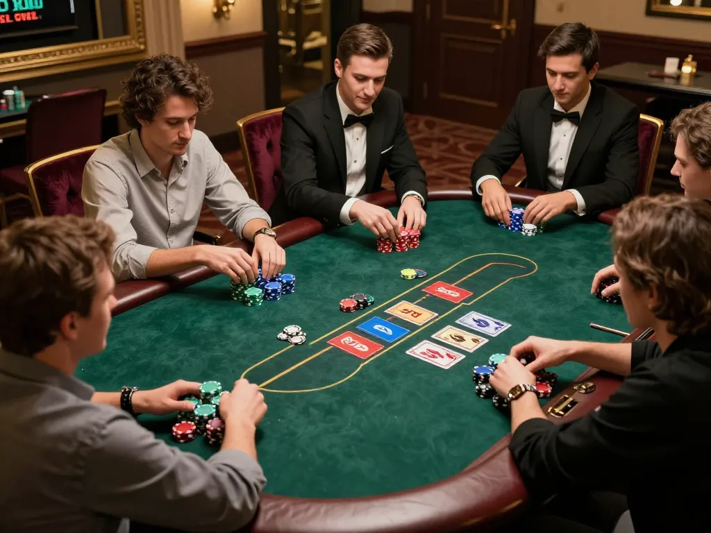 Exciting poker game at 99win with players engaged in strategic betting and colorful chips.