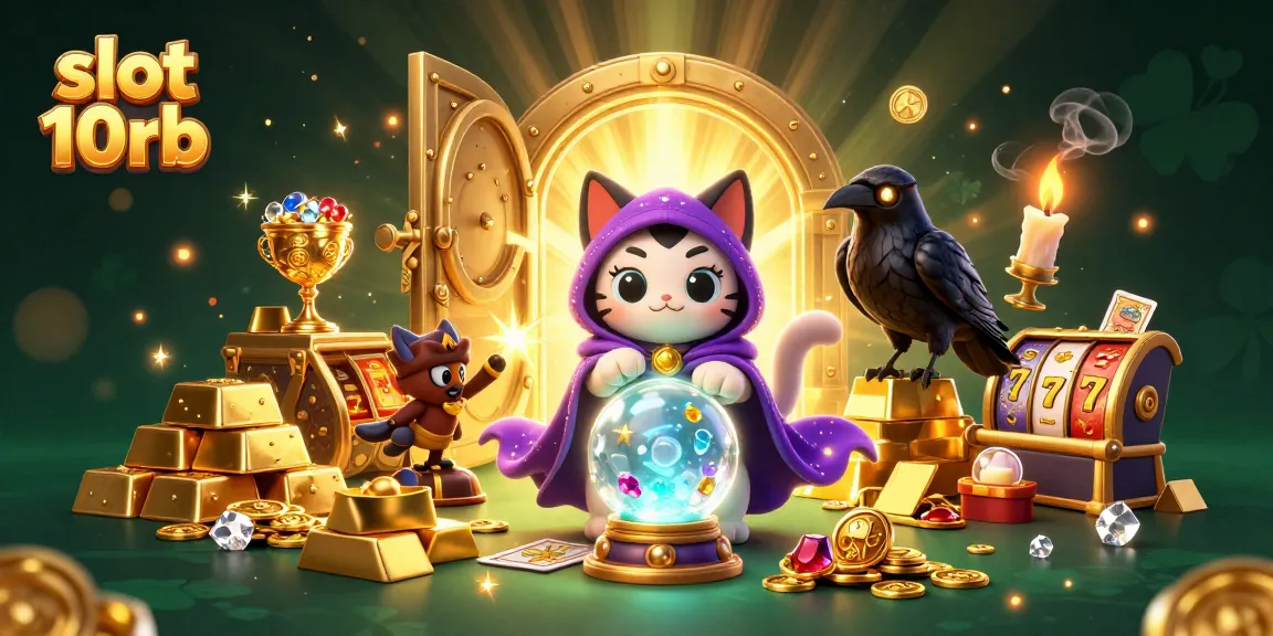 Spin slot 10rb reels filled with gold treasures, gems, and fortune teller vibes in vibrant 3D artwork.