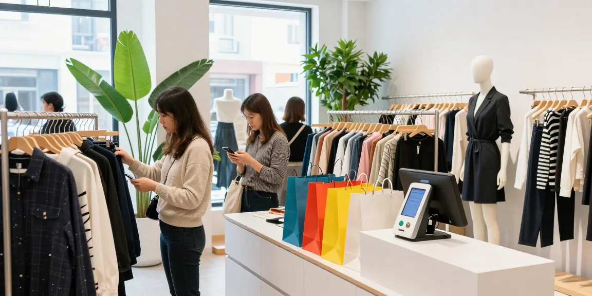 Shoppers exploring trendy fashion items at https://forumup.org/shop/search.php?ca_id=&addr1=&addr2=&addr3=&schKeyword= in an urban retail store.