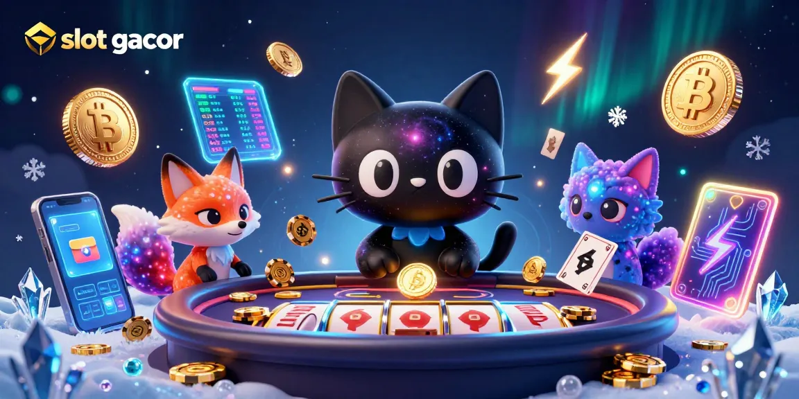 Experience slot gacor excitement with a cosmic cat pulling in winning chips at a dynamic casino table.