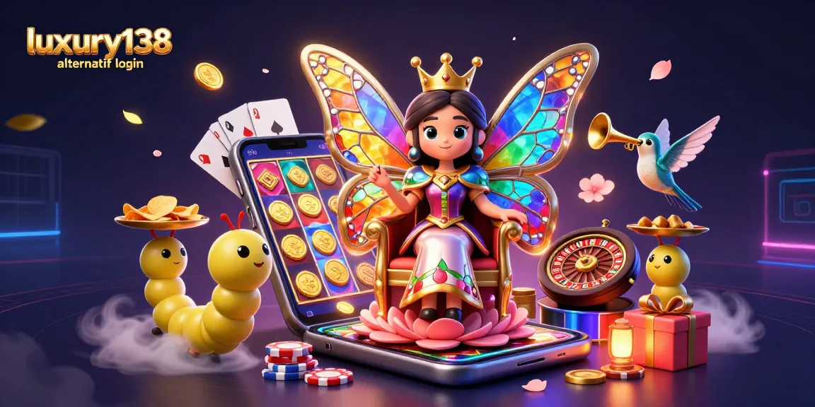 Memenangkan taruhan di luxury138 alternatif login dengan ratu kupu-kupu dan elemen permainan yang berwarna-warni.
