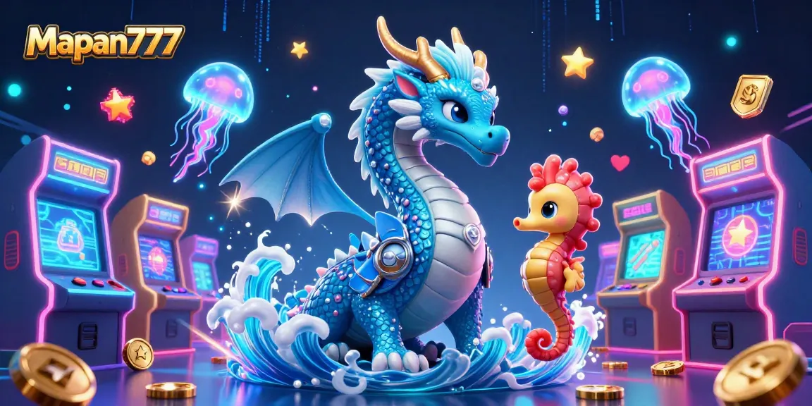 Engage with Mapan777 in this vibrant 3D illustration showcasing casino elements and gaming excitement.