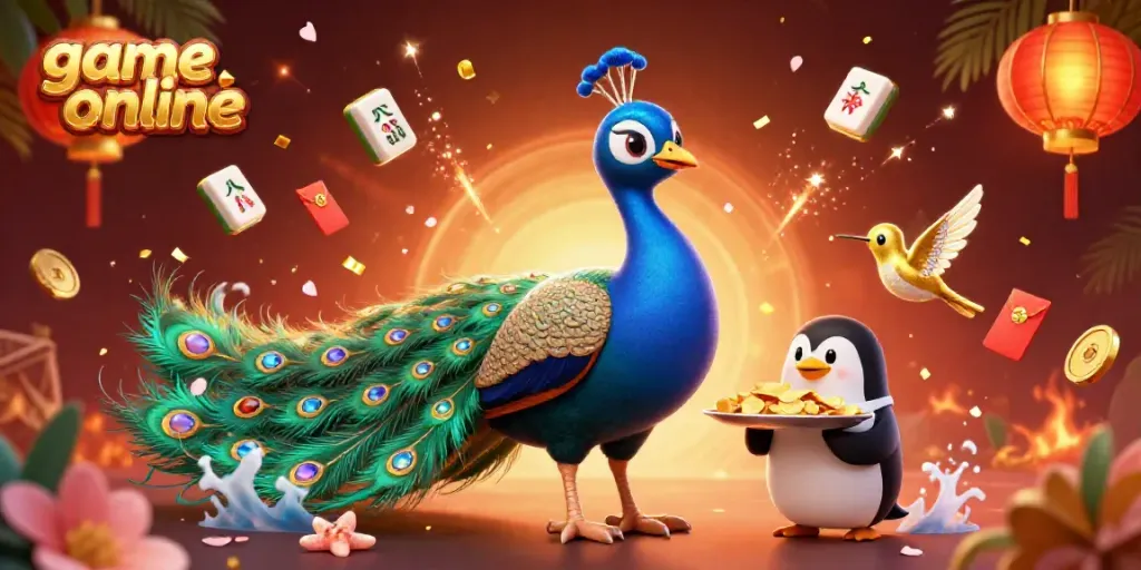 Engage with the vibrant game online scene filled with majestic characters and casino-themed elements.