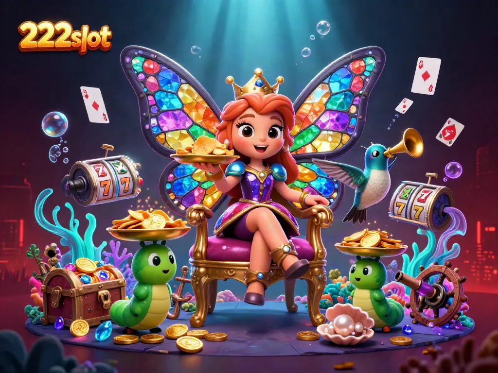 Menggoda keberuntungan di 222slot dengan ilustrasi kasino yang memukau dan elemen permainan yang berwarna-warni.