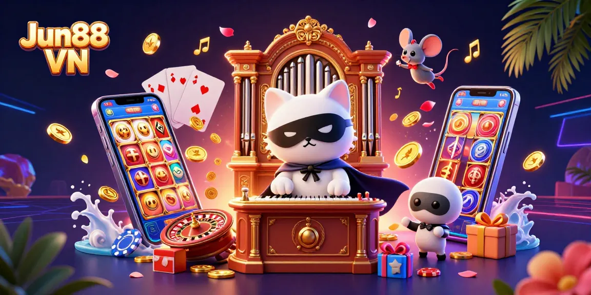 Experience excitement and win big at Jun88 VN with a captivating casino illustration.