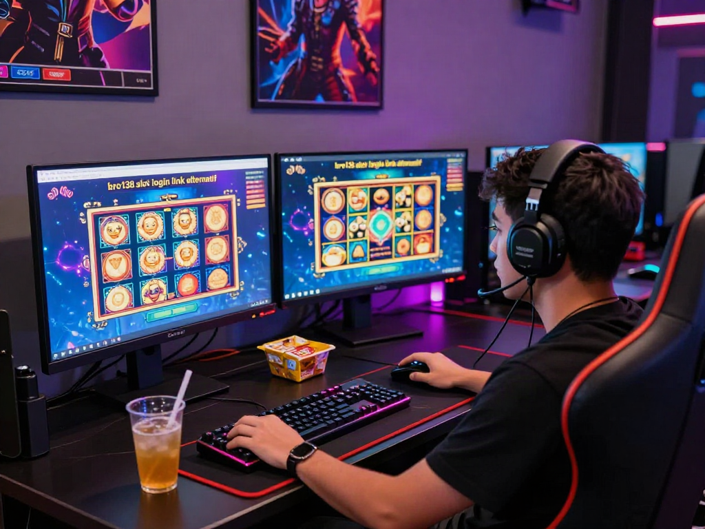 Player focused on bro138 slot login link alternatif at a high-tech gaming desk