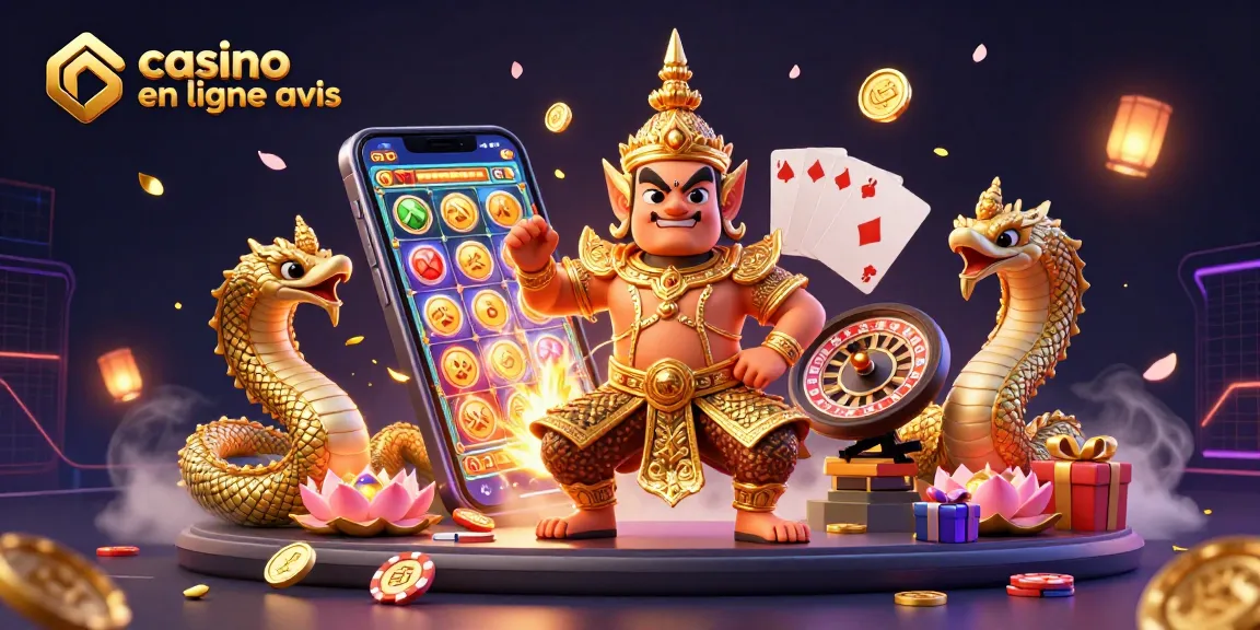 Évaluez les casinos en ligne avis avec cette illustration captivante de jeux et de gardiens mystérieux.