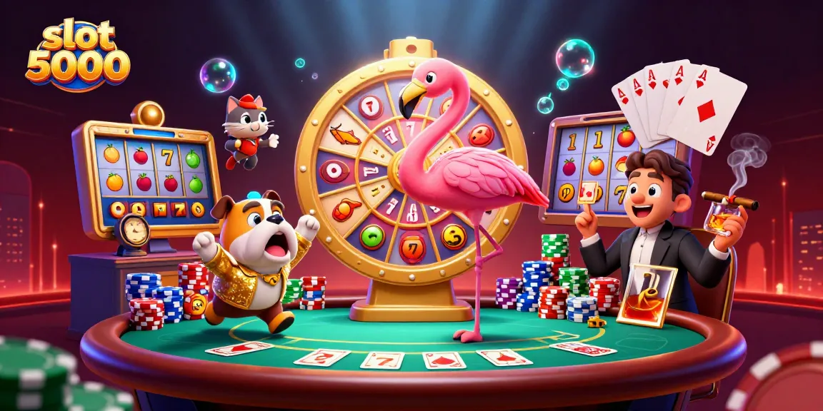 Spin the slot 5000 reels with vibrant symbols and engaging characters in a casino scene.