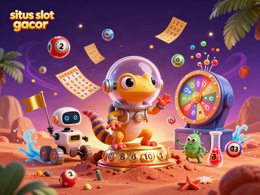 Engage with situs slot gacor while a Martian gecko discovers a golden casino with lively game elements.