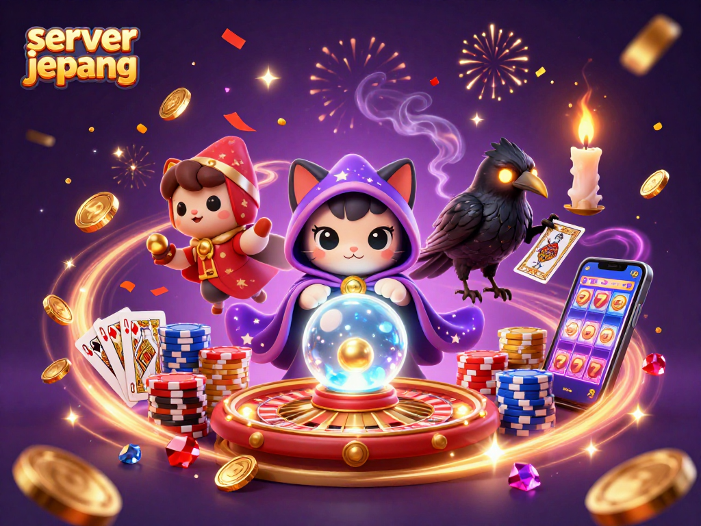 Engage with exciting server jepang slots featuring a mystical cat and floating prizes.